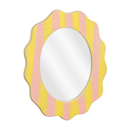 Wavy Pink & Yellow Striped Wall Mirror (29.5 cm)