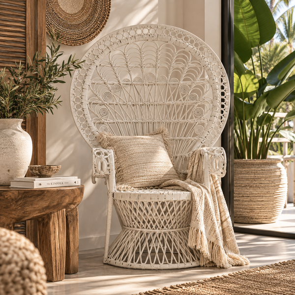 White Rattan Peacock Armchair