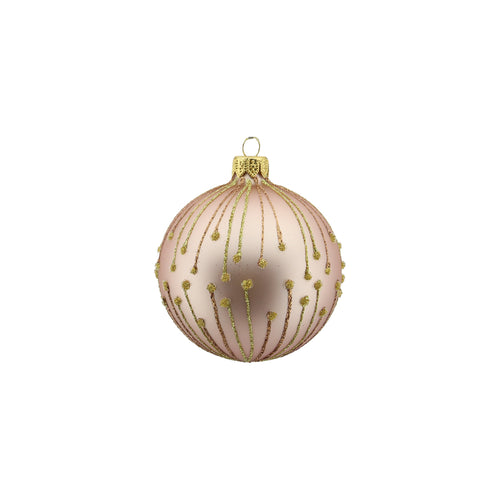 Glass Bauble with Glitter Lines (8cm)