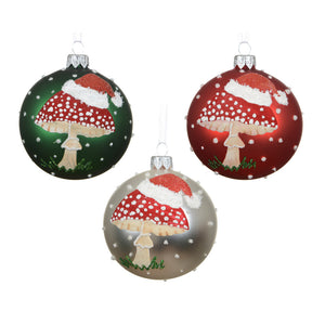 Bauble glass matt mushroom with santa hat 3col ass