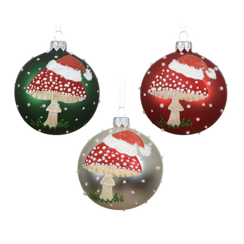 Bauble glass matt mushroom with santa hat 3col ass