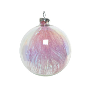 Glass Bauble with Feather (10cm)