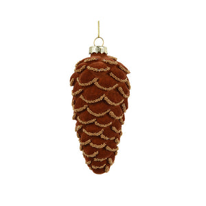 Pinecone glass flock finish with bead chains
