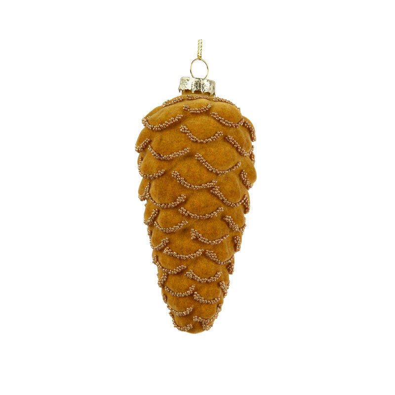 Pinecone glass flock finish with bead chains