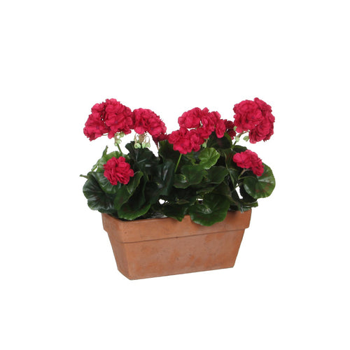 Artificial Pink Geranium in Terracotta Balcony Tray (40 cm)