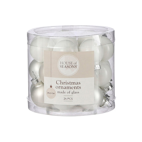 Mini Glass Bauble Set - White (2.5cm, 24 Pieces)