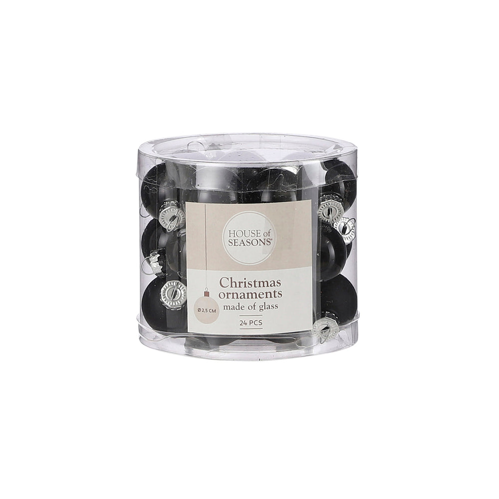 Mini Glass Bauble Set - Black (2.5cm, 24 Pieces)