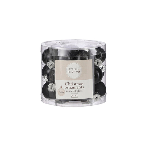 Mini Glass Bauble Set - Black (2.5cm, 24 Pieces)