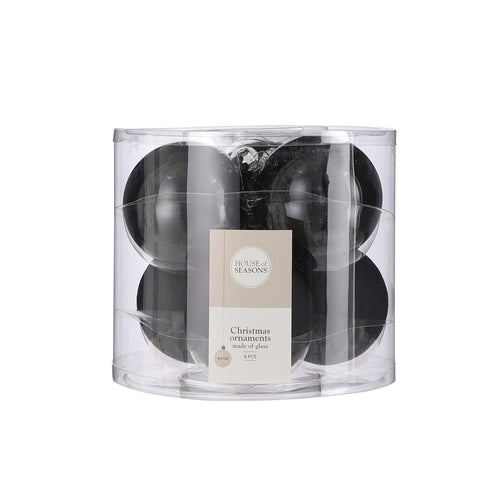Glass Bauble Set - Black (8cm, 6 Pieces)