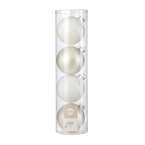 Glass Bauble Set - White (10cm, 4 Pieces)