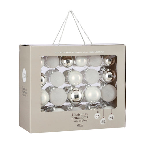Glass Bauble Set - White (42 Pieces)
