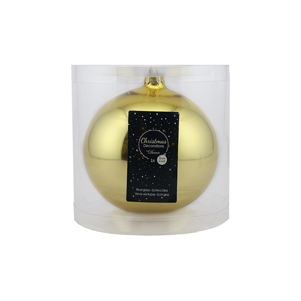Shiny Light Gold Glass Bauble (15cm)