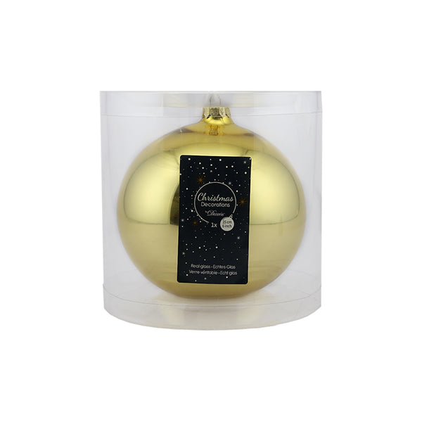 Shiny Light Gold Glass Bauble (15cm)