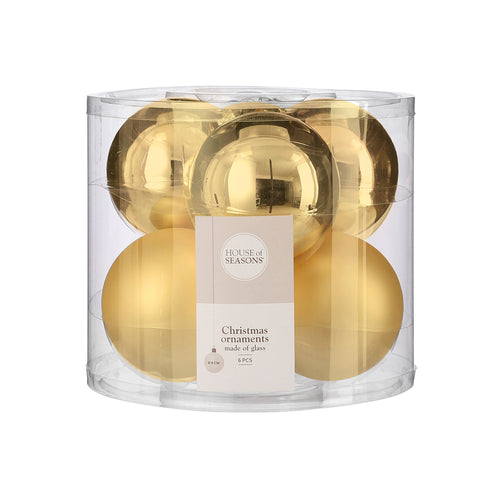 Glass Bauble Set - Gold (8cm, 6 Pieces)