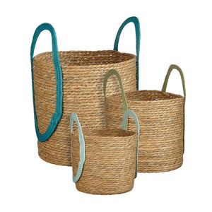 Dallas Woven Natural Basket with Blue Handles (32 cm)