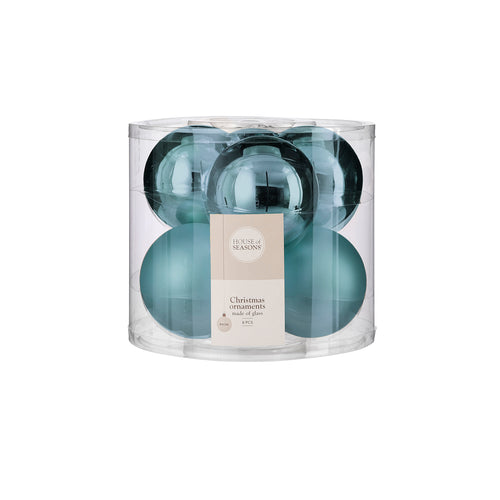 Bauble glass l. blue 6 pcs d8cm