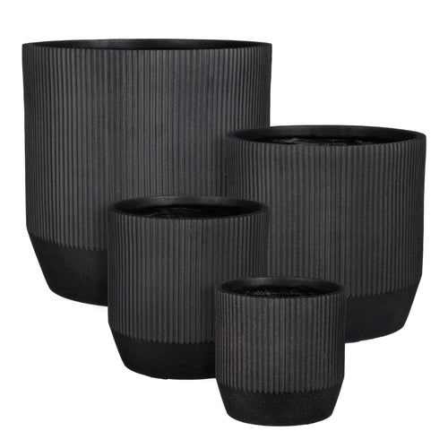 Nuovo Ribbed Round Black Planter (36 cm)