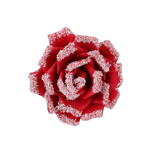 Red Frosted Rose Clip (8cm)