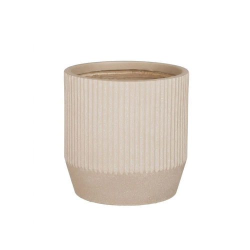 Nuovo Ribbed Round Beige Planter (24 cm)