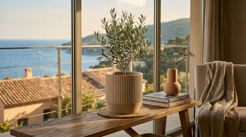 Nuovo Ribbed Round Beige Planter (30 cm)