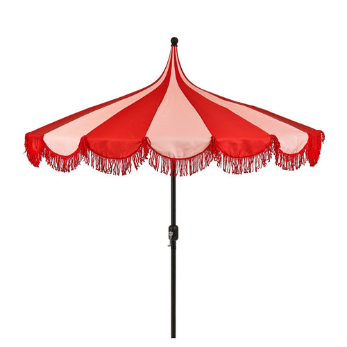 Kim Fringed Patio Parasol (Red, 238 cm)