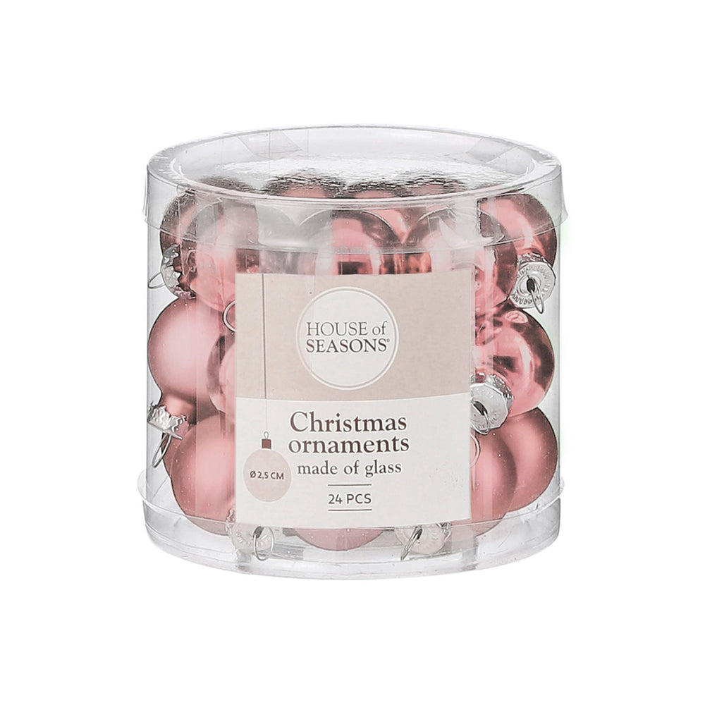Mini Glass Bauble Set - Pink (2.5cm, 24 Pieces)