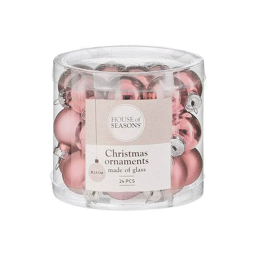 Mini Glass Bauble Set - Pink (2.5cm, 24 Pieces)