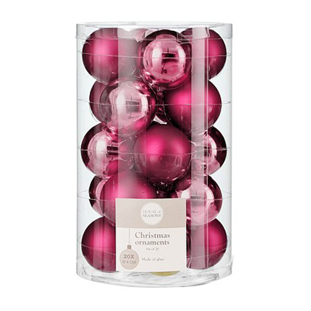 Mini Glass Bauble Set - Fuchsia (4cm, 20 Pieces)