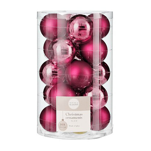 Mini Glass Bauble Set - Fuchsia (4cm, 20 Pieces)