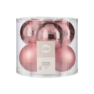 Glass Bauble Set - Pink (8cm, 6 Pieces)