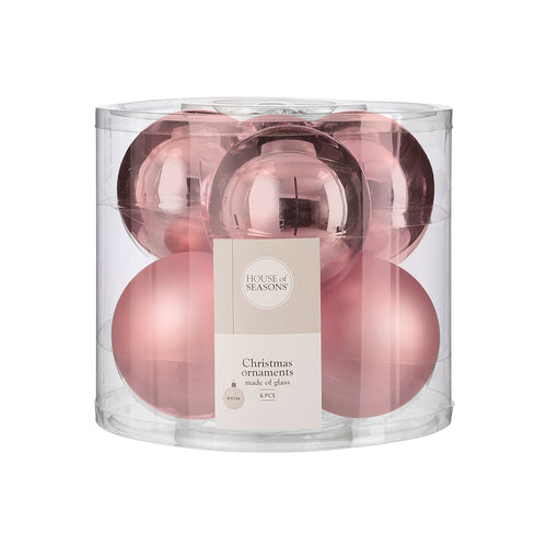 Glass Bauble Set - Pink (8cm, 6 Pieces)