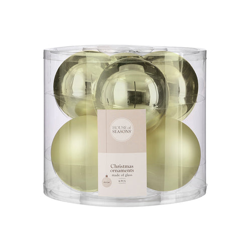 Glass Bauble Set - Light Green (8cm, 6 Pieces)