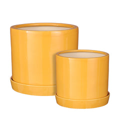 Milan Ochre Pot With Saucer (21 cm)