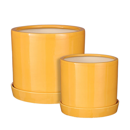 Milan Ochre Pot With Saucer (21 cm)