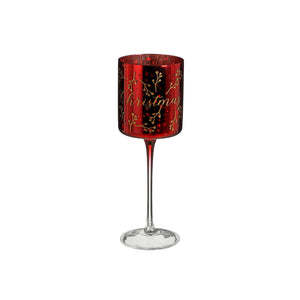 Red Christmas Hurricane Lamp On Foot (20cm)