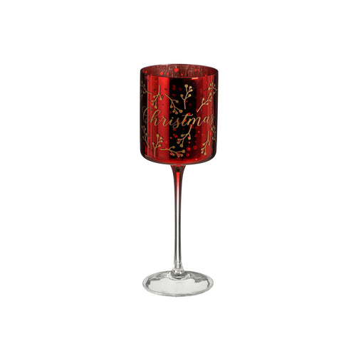 Red Christmas Hurricane Lamp On Foot (20cm)