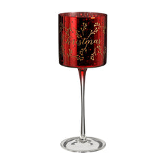 Red Christmas Hurricane Lamp On Foot (25cm)