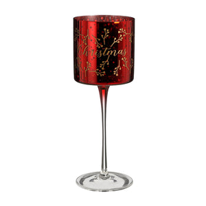 Red Christmas Hurricane Lamp On Foot (25cm)