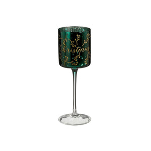 Green Christmas Hurricane Lamp On Foot (20cm)