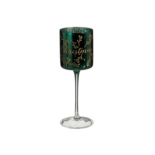 Green Christmas Hurricane Lamp On Foot (20cm)