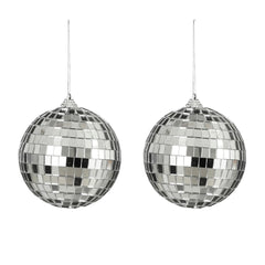 Mirror Ball Ornament Set - Silver (10cm, 2 Pieces)
