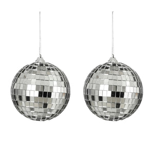 Mirror Ball Ornament Set - Silver (10cm, 2 Pieces)