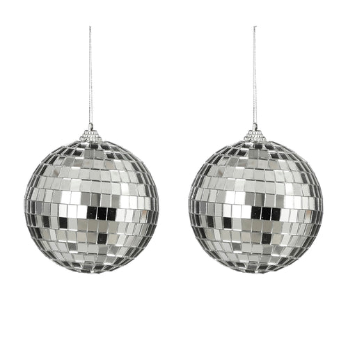 Mirror Ball Ornament Set - Silver (10cm, 2 Pieces)