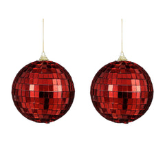 Mirror Ball Ornament Set - Red (10cm, 2 Pieces)