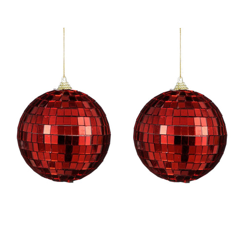Mirror Ball Ornament Set - Red (10cm, 2 Pieces)
