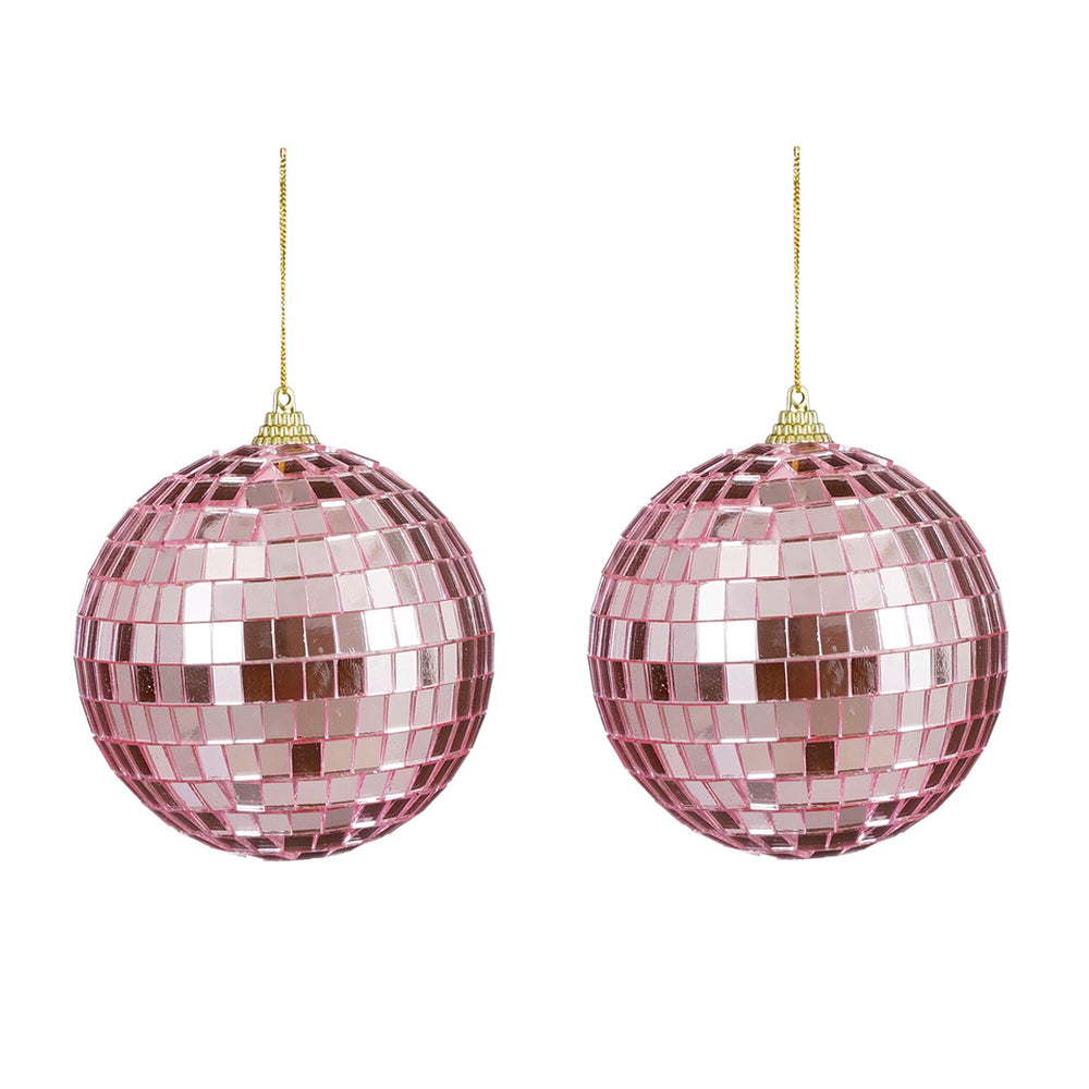 Mirror Ball Ornament Set - Pink (10cm, 2 Pieces)