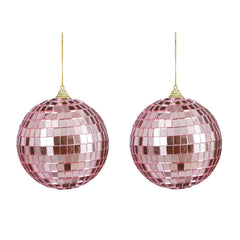 Mirror Ball Ornament Set - Pink (10cm, 2 Pieces)