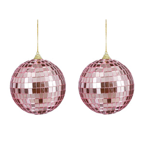 Mirror Ball Ornament Set - Pink (10cm, 2 Pieces)