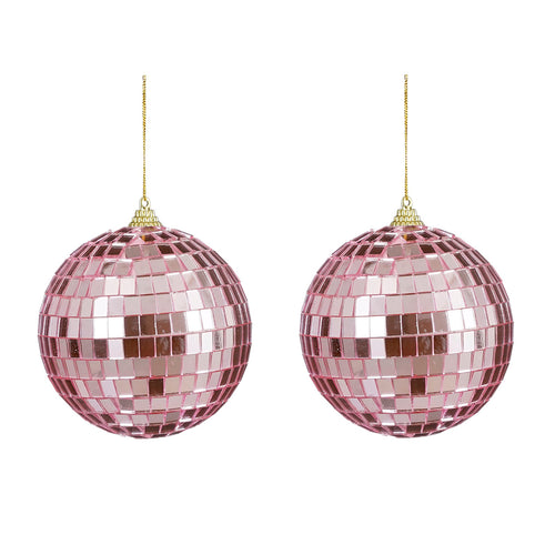 Mirror Ball Ornament Set - Pink (10cm, 2 Pieces)