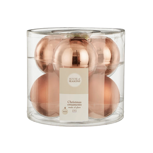 Glass Bauble Set - Peach (8cm, 6 Pieces)